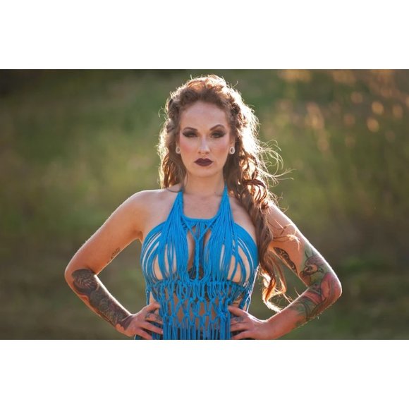 Women's Blue Handmade Macreme top Boho Style New - Picture 2 of 5